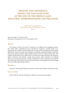 Identity and Difference Among the Toulouse Elite at the End of the Middle Ages: Discourse, Representations and Practices