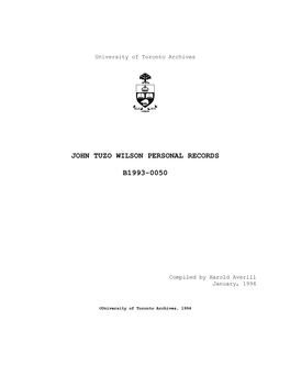 John Tuzo Wilson Personal Records B1993-0050