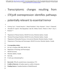 Transcriptomic Changes Resulting from STK32B Overexpression Identifies Pathways Potentially Relevant to Essential Tremor