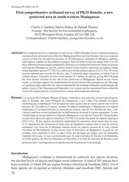 First Comprehensive Avifaunal Survey of PK32-Ranobe, a New Protected Area in South-Western Madagascar