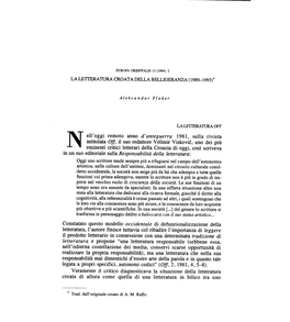 La Letteratura Croata Della Belligeranza (1989-1993)*