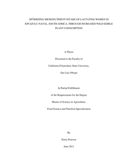 Optimizing Micronutrient Intake of Lactating Women in Kwazulu-Natal, South Africa, Through Increased Wild Edible Plant Consumption