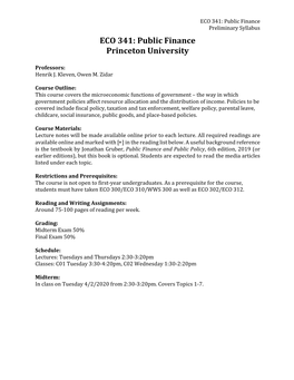 ECO 341: Public Finance Princeton University
