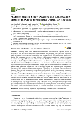 Phytosociological Study, Diversity and Conservation Status of the Cloud Forest in the Dominican Republic
