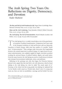 The Arab Spring Two Years On: Reflections on Dignity, Democracy