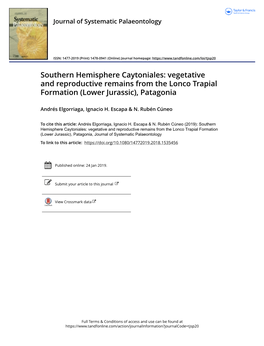 Southern Hemisphere Caytoniales: Vegetative and Reproductive Remains from the Lonco Trapial Formation (Lower Jurassic), Patagonia