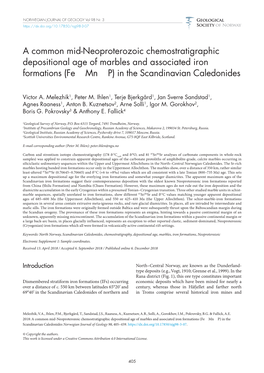 A Common Mid-Neoproterozoic Chemostratigraphic Depositional Age of Marbles and Associated Iron Formations (Fe ± Mn ± P) in the Scandinavian Caledonides