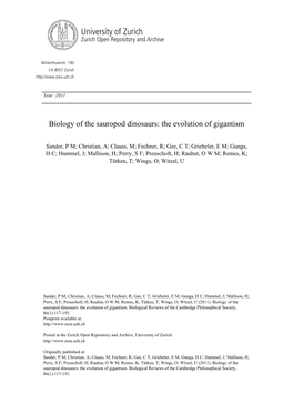 Biology of the Sauropod Dinosaurs: the Evolution of Gigantism