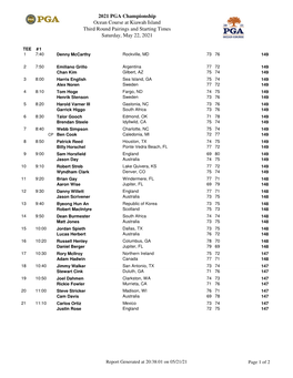 2021 PGA Championship Ocean Course at Kiawah Island Third Round Pairings and Starting Times Saturday, May 22, 2021