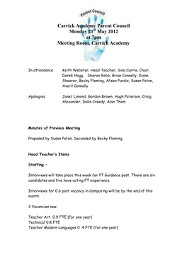 Carrick Academy Parent Council Meeting