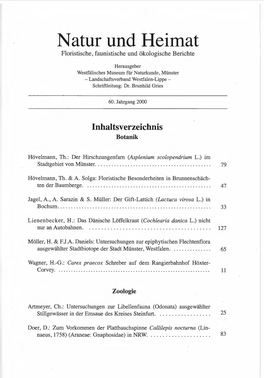 Natur Und Heimat Floristische, Faunistische Und Ökologische Berichte