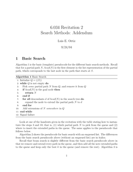 6.034 Recitation 2 Search Methods: Addendum