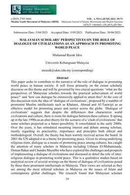 Malaysian Scholars' Perspectives on the Role Of