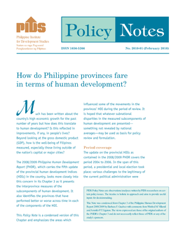 Policy Notes for Development Studies Surian Sa Mga Pag-Aaral Pangkaunlaran Ng Pilipinas ISSN 1656-5266 No