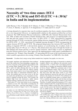 Necessity of 'Two Time Zones: IST-I (UTC + 5:30 H) and IST-II (UTC + 6:30 H)' in India and Its Implementation