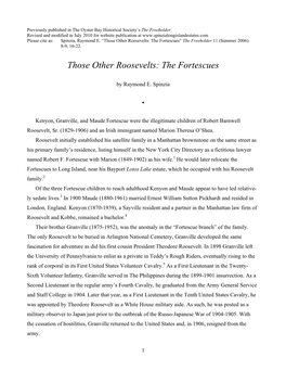 Those Other Roosevelts: the Fortescues” the Freeholder 11 (Summer 2006): 8-9, 16-22