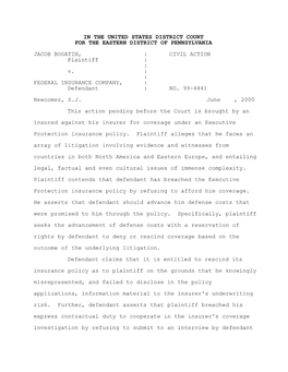 IN the UNITED STATES DISTRICT COURT for the EASTERN DISTRICT of PENNSYLVANIA JACOB BOGATIN, : CIVIL ACTION Plaintiff : : V