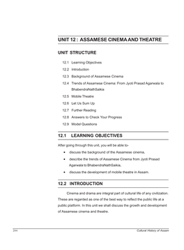 Unit 12 : Assamese Cinema and Theatre
