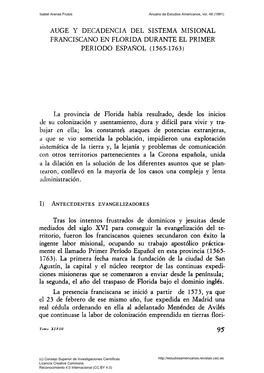 Auge Y Decadencia Del Sistema Misional Franciscano En Florida Durante El Primer Periodo Español (1565-1763)