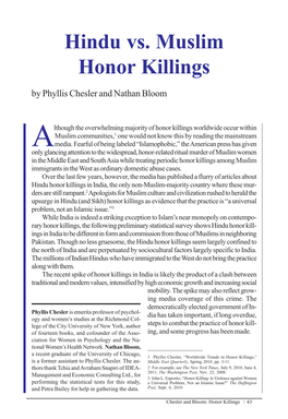 Hindu Vs. Muslim Honor Killings by Phyllis Chesler and Nathan Bloom