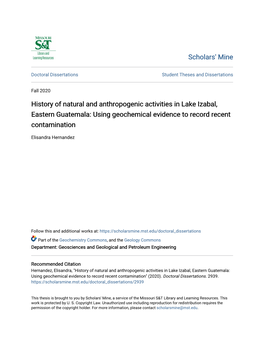 History of Natural and Anthropogenic Activities in Lake Izabal, Eastern Guatemala: Using Geochemical Evidence to Record Recent Contamination