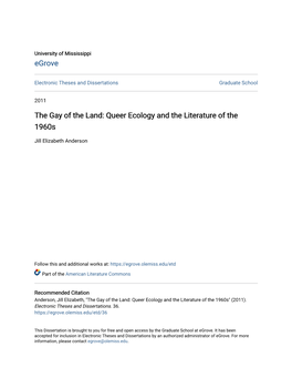 The Gay of the Land: Queer Ecology and the Literature of the 1960S