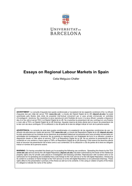 Essays on Regional Labour Markets in Spain