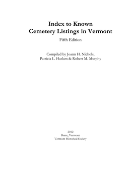 Index to Known Cemetery Listings in Vermont