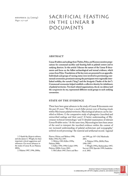 Sacrificial Feasting in the Linear B Docunments