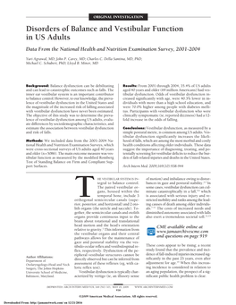 Disorders of Balance and Vestibular Function in US Adults Data from the National Health and Nutrition Examination Survey, 2001-2004