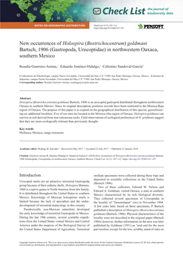 New Occurrences of Holospira (Bostrichocentrum) Goldmani Bartsch, 1906 (Gastropoda, Urocoptidae) in Northwestern Oaxaca, Southern Mexico