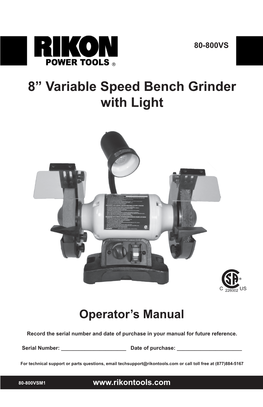 8” Variable Speed Bench Grinder with Light