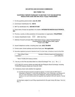 Sec Form 17-Q