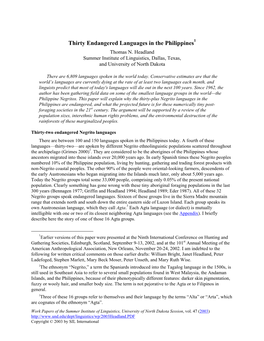 The Casiguran Agta: an Endangered Language