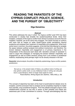 Reading the Paratexts of the Cyprus Conflict: Policy, Science, and the Pursuit of ‘Objectivity’*