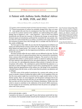 A Patient with Asthma Seeks Medical Advice in 1828, 1928, and 2012