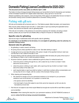 Domestic Fishing Licence Conditions for 2020-2021