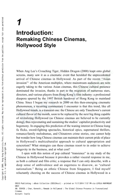 Introduction: Remaking Chinese Cinemas, Hollywood Style
