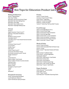 Box Tops for Education Product List