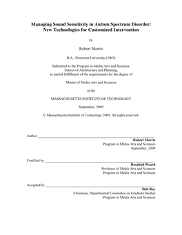 Managing Sound Sensitivity in Autism Spectrum Disorder: New Technologies for Customized Intervention