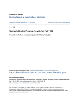 Women's Studies Program Newsletter, Fall 1999