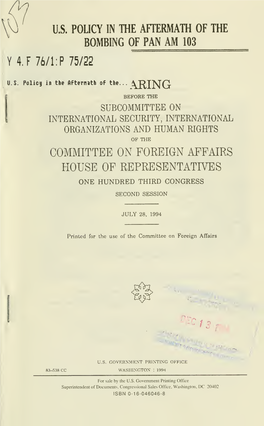 Committee on Foreign Affairs House of Representatives One Hundred Third Congress Second Session