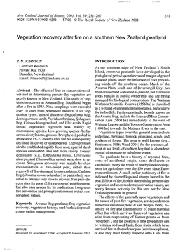 Vegetation Recovery After Fire on a Southern New Zealand Peatland