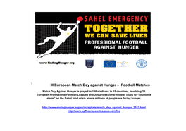 I III European Match Day Against Hunger – Football Matches