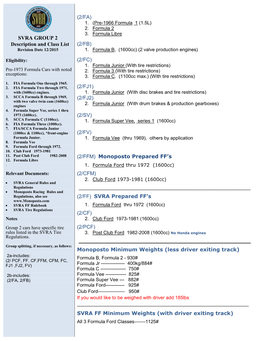 SVRA GROUP 2 Description and Class List (2/FB) Revision Date 12/2015 1