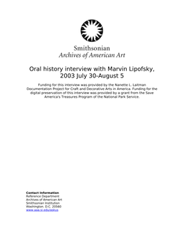 Oral History Interview with Marvin Lipofsky, 2003 July 30-August 5