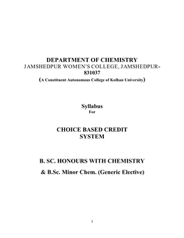 CHEMISTRY JAMSHEDPUR WOMEN’S COLLEGE, JAMSHEDPUR- 831037 (A Constituent Autonomous College of Kolhan University)