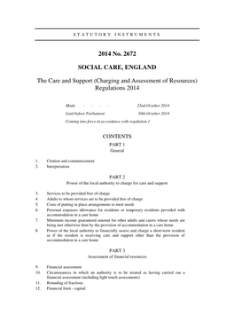 The Care and Support (Charging and Assessment of Resources) Regulations 2014