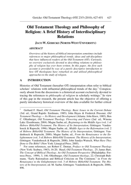 Old Testament Theology and Philosophy of Religion: a Brief History of Interdisciplinary Relations