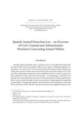 Spanish Animal Protection Law – an Overview of Civil, Criminal and Administrative Provisions Concerning Animal Welfare